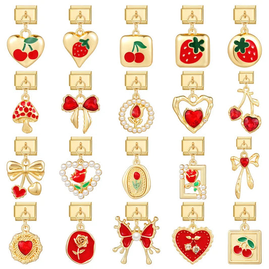 Verspielte Gold Charms – Herz, Kirsche & Schleife für dein Charmarmband
